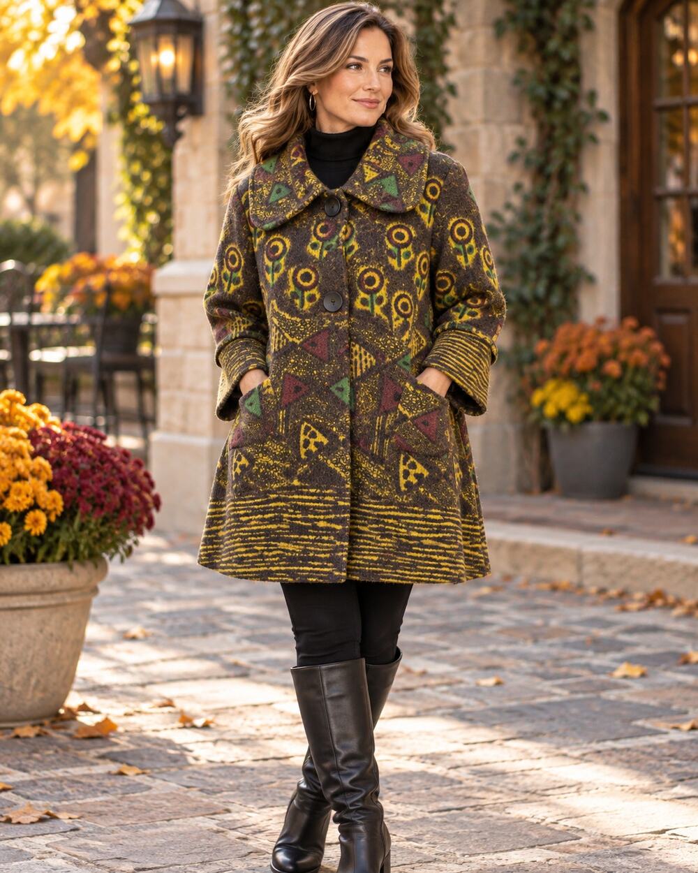 Damee Art to Wear Swing Coat L Mosaic Whimsigoth Lagenlook